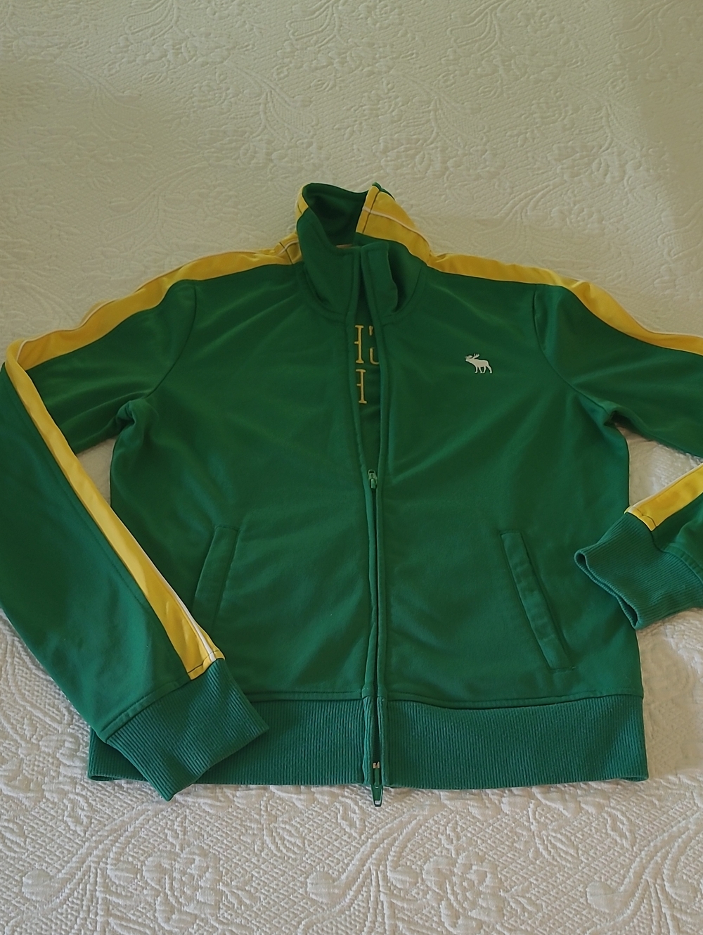 Abercrombie And Fitch Vintage Zip Up Track Jacket Y2K, Size L, Green And Yellow